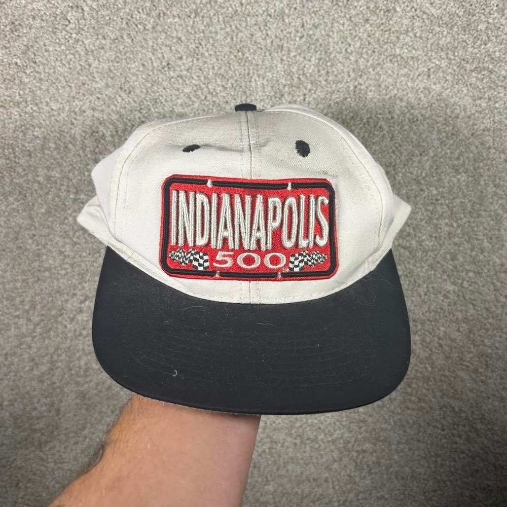 Vintage 90s Indianapolis 500 white twill racing SnapBack hat cap